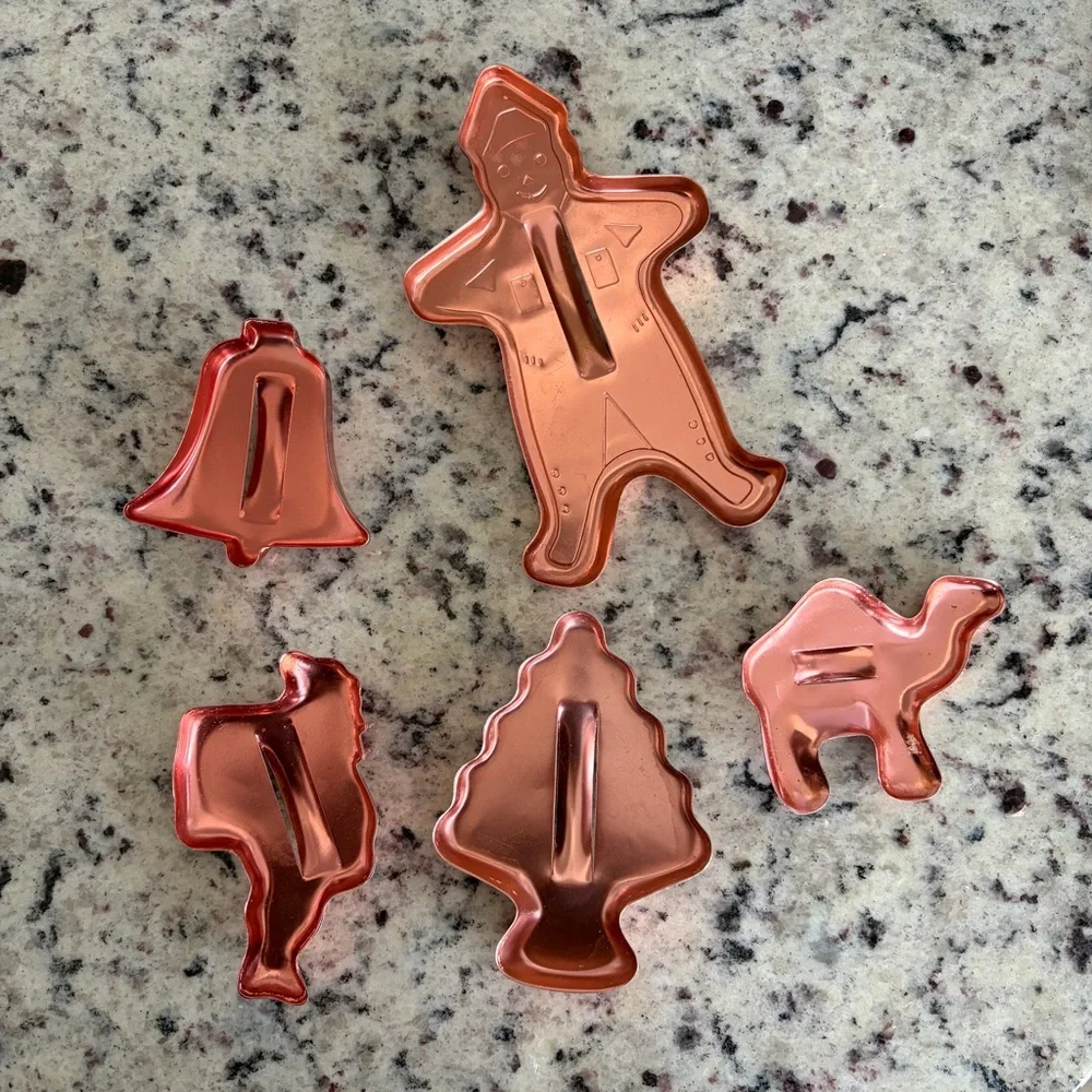 Vintage Copper Christmas Cookie Cutters Set of 5 Gingerbread Man Tree Santa
